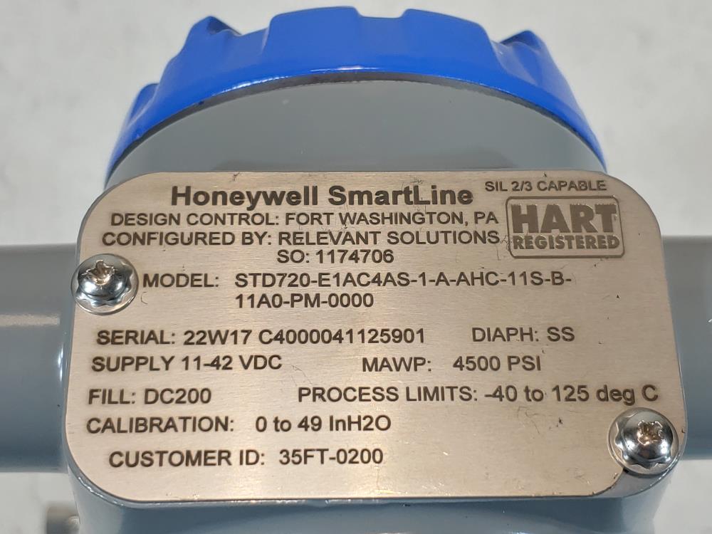 Honeywell SmartLine Pressure Transmitter STD720-E1AC4AS-1-A-AHC-11S-B