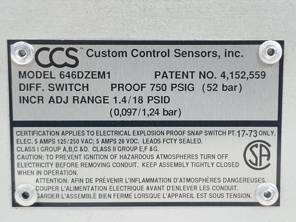Custom Control Sensors Differential Snap Switch 646DZEM1