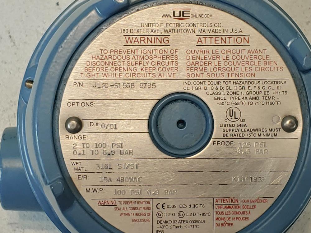 United Electric J120 Series Pressure Switch J120S156B