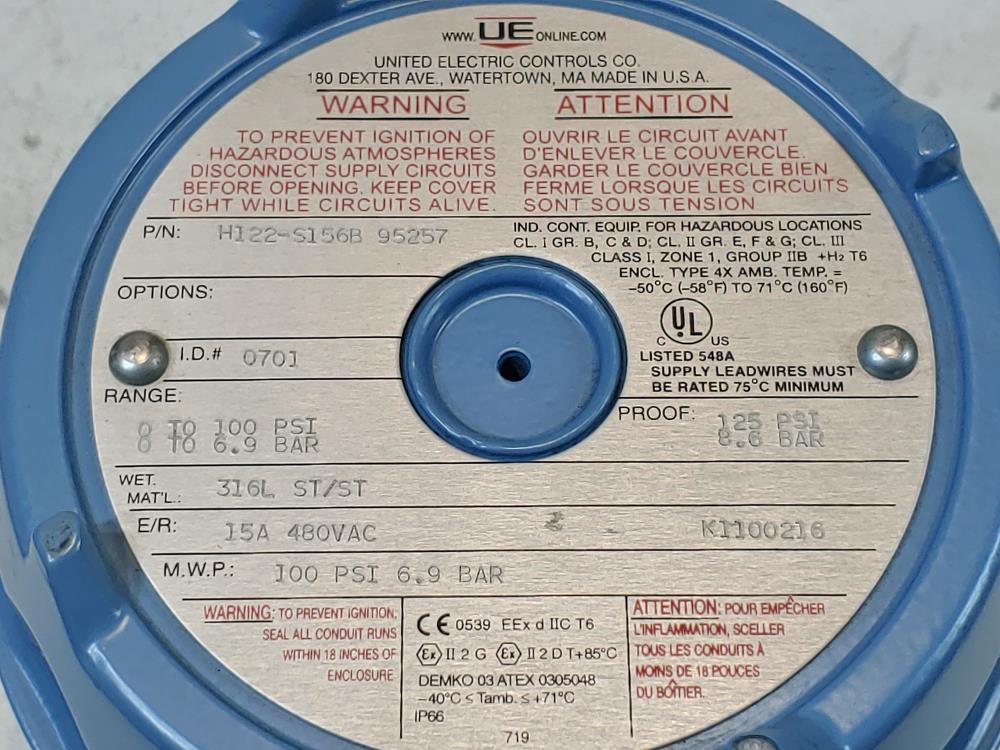 United Electric Pressure Switch H122S156B