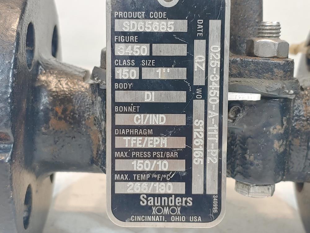 SAUNDERS XOMOX 1" 150# FIGURE 3450 DIAPHRAGM VALVE - PRODUCT# SD65685