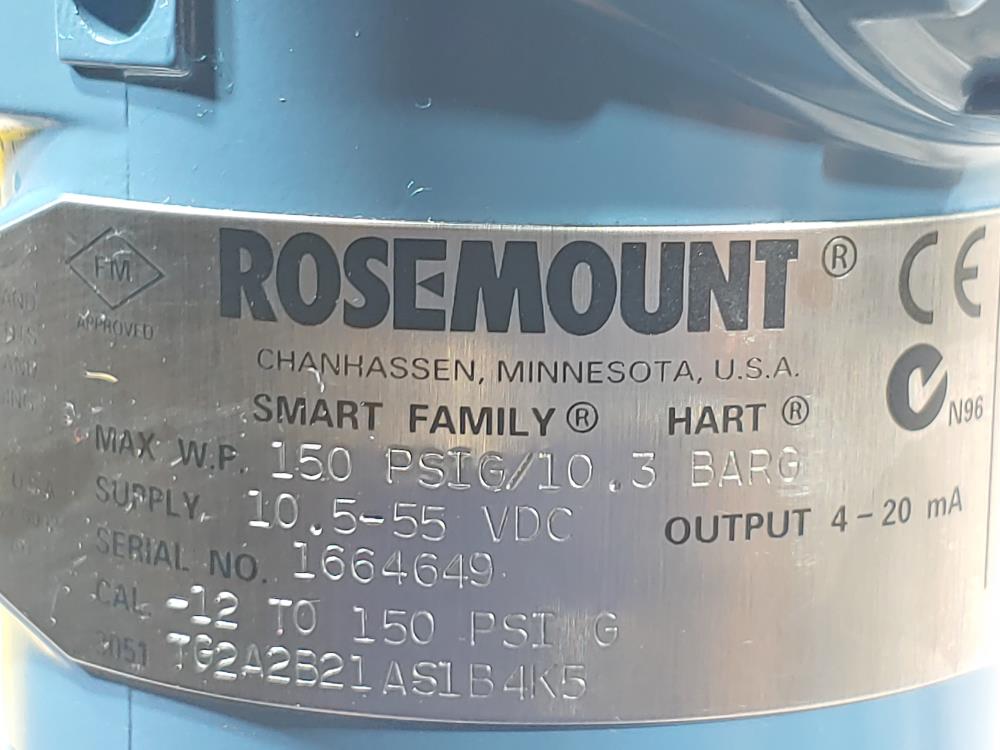 Rosemount 3051 Smart Family Pressure Transmitter 3051TG2A2B21AS1B4K5