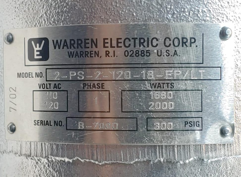 Warren Electric 2PS212018EP/LT Heating Element