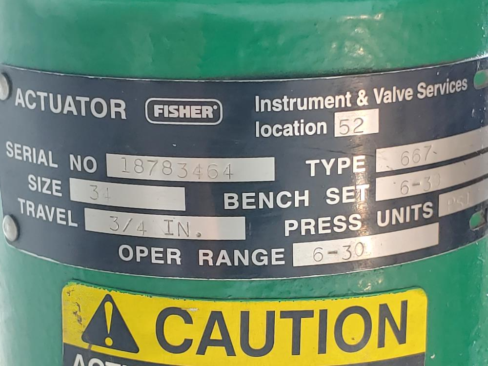 Fisher EZ 1" 300# Actuated Control Valve Type 667 w/ Fieldvue Positioner DVC6010