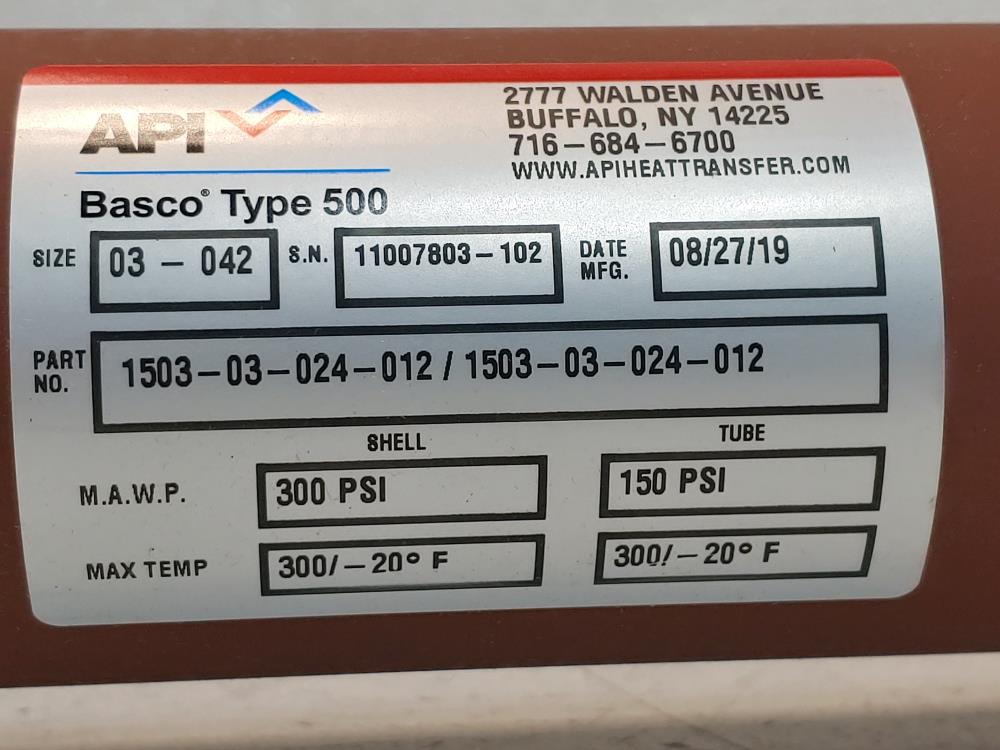 API BASCO 500 Shell and Tube Heat Exchanger 03-042