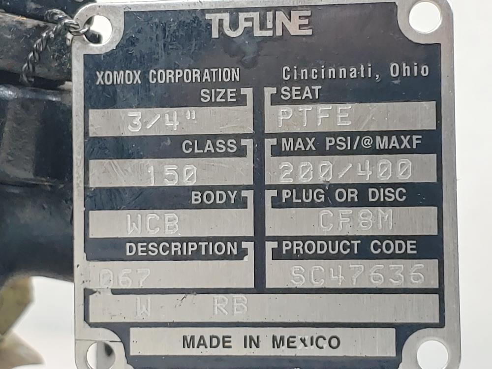 Tufline XOMOX  3/4” 150# WCB Hand Operated RF Plug Valve 067, SC47636