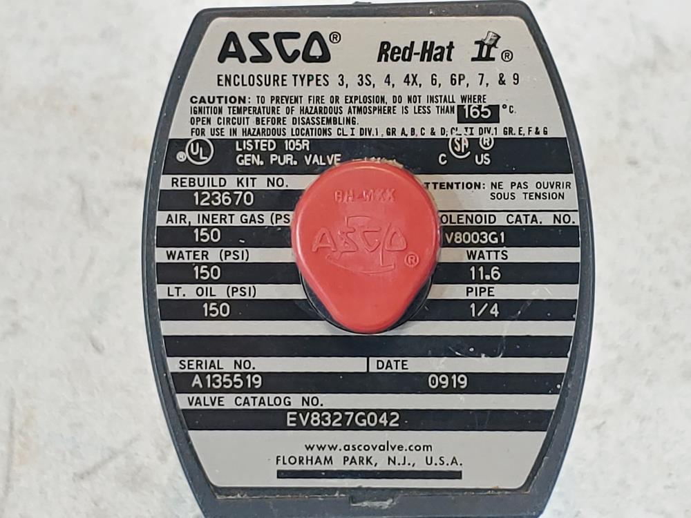 ASCO Red-Hat II 1/4" NPT 3-Way  Solenoid Valve V8003G1 / EV8327G042