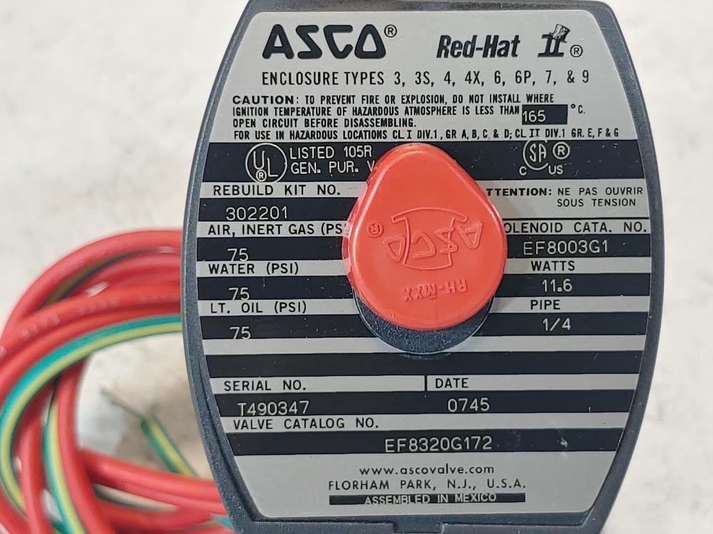 ASCO Red-Hat II 1/4" NPT 3-Way Stainless Solenoid Valve EF8003G1 / EF8320G172