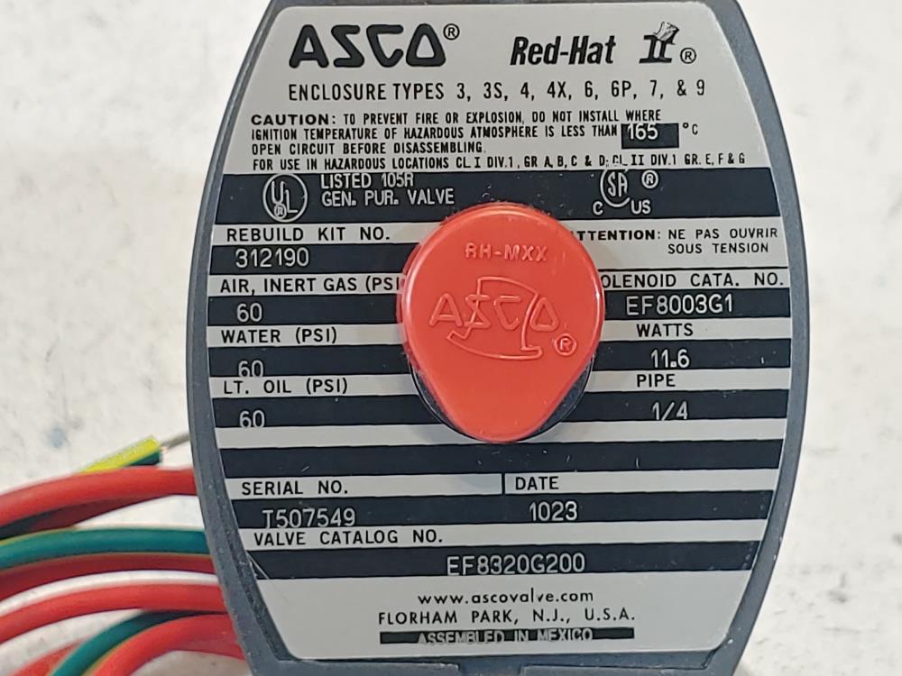 ASCO Red-Hat II 1/4" NPT 3-Way Stainless Solenoid Valve EF8003G1 / EF8320G200