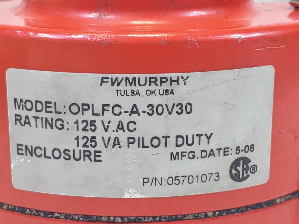 Murphy 30" Vacuum -30 PSI Panel Mount Mechanical Pressure Swichgage OPLFC-A30V30