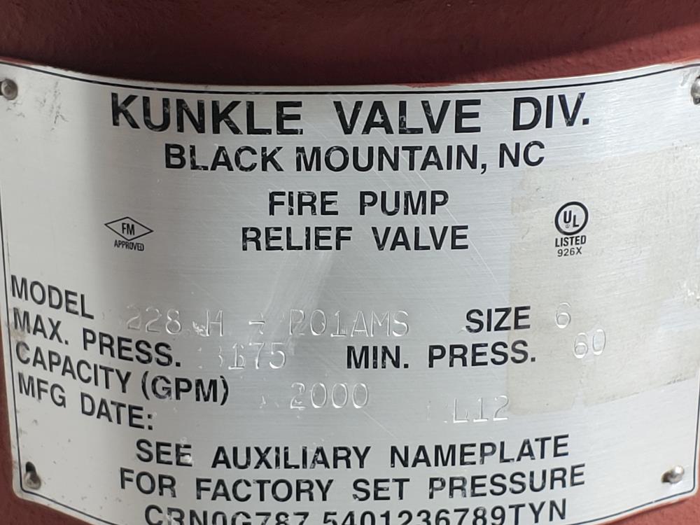 Kunkle 6" X 6" Model 228 Relief Valve 228 H-PO1AMS