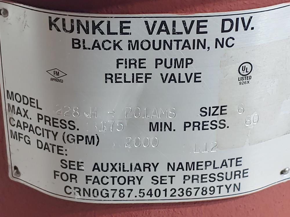 Kunkle 6" X 6" Model 228 Relief Valve 228 H-PO1AMS