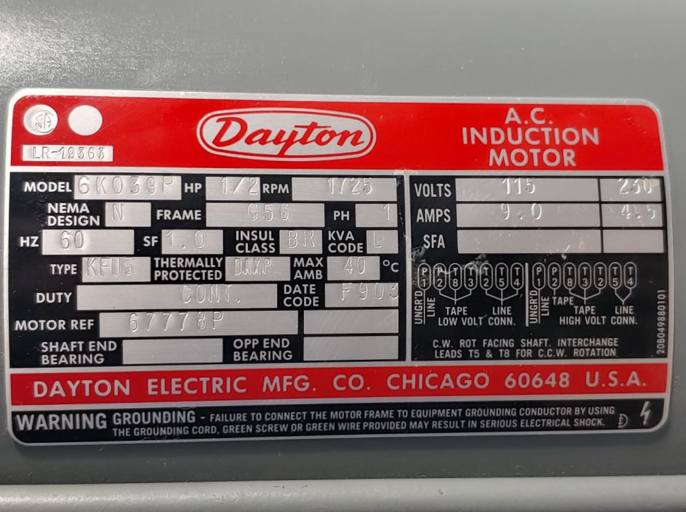Dayton Hazardous Location 1/2HP Motor 6K039P