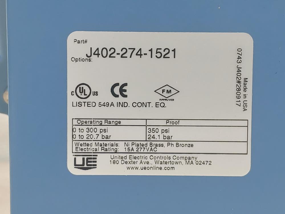 United Electric Pressure Switch Part#: J402-274-1521