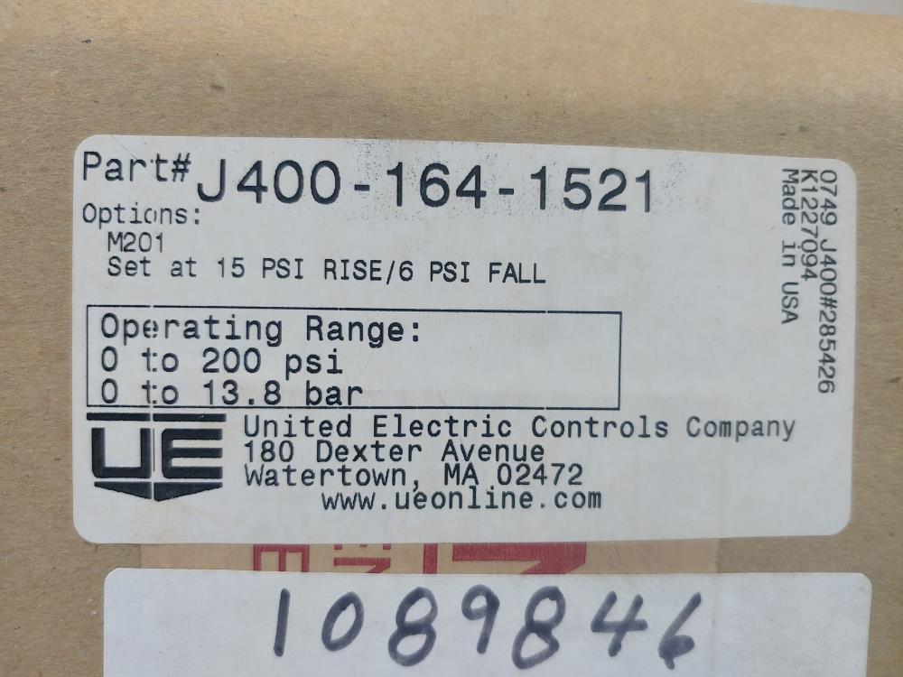 United Electric Pressure Switch Part#: J400-164-1521