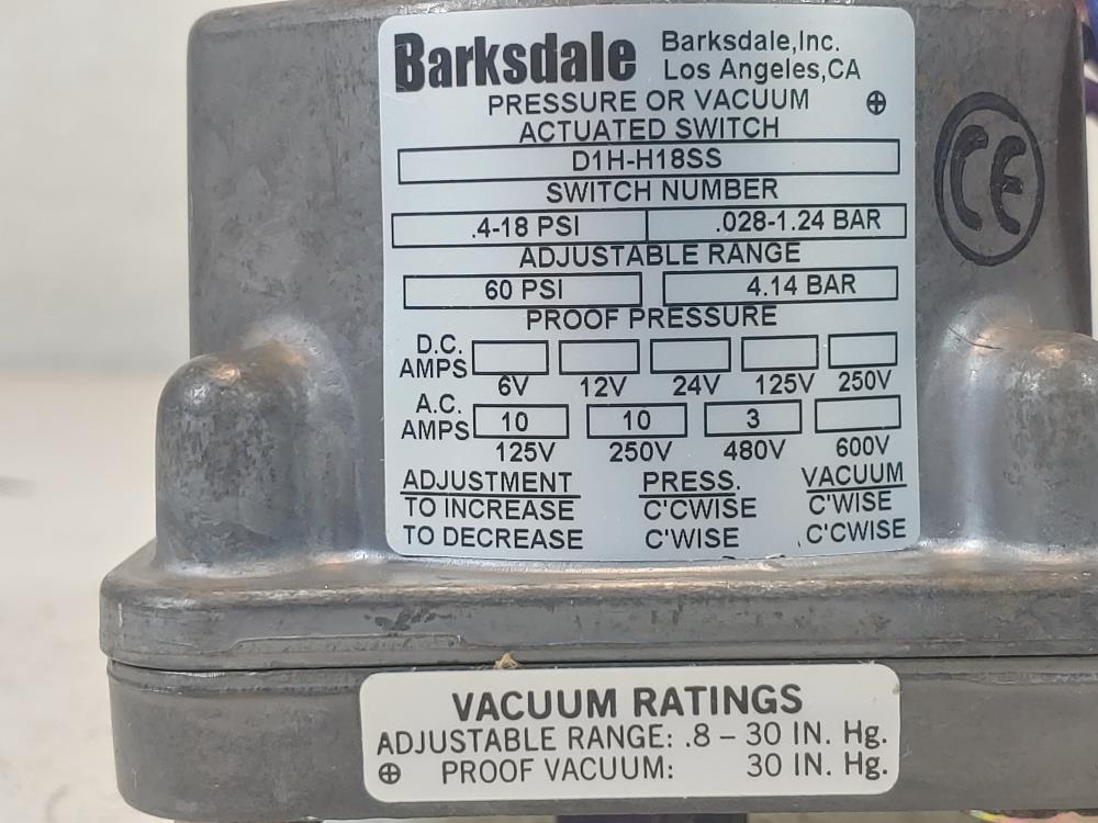 Barkdale Diaphragm Pressure Switch D1H-H18SS