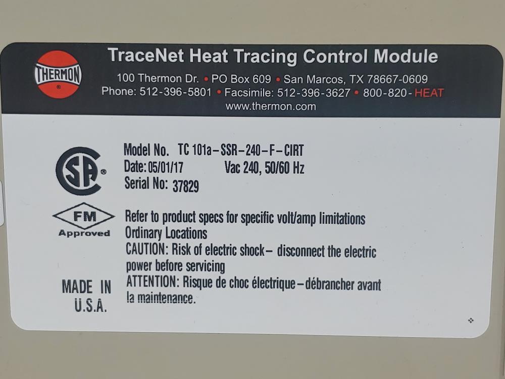 Thermon TraceNet Heat Tracing Control Module Model#: TC 101A-SSR-240-F-CIRT