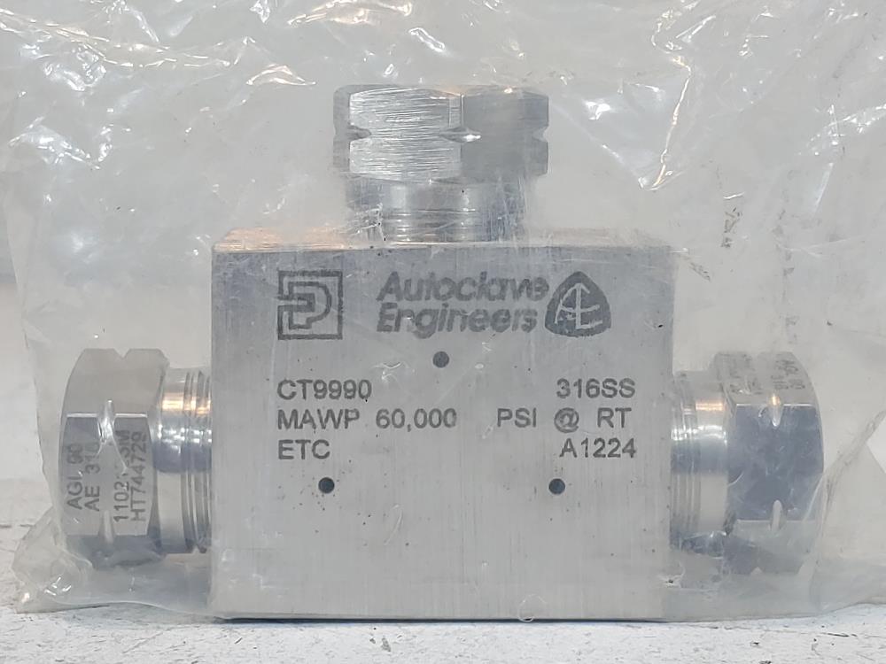 Lot of (2) Autoclave Engineers CT9990 High Pressure Tee,  60,000 PSI 316SS