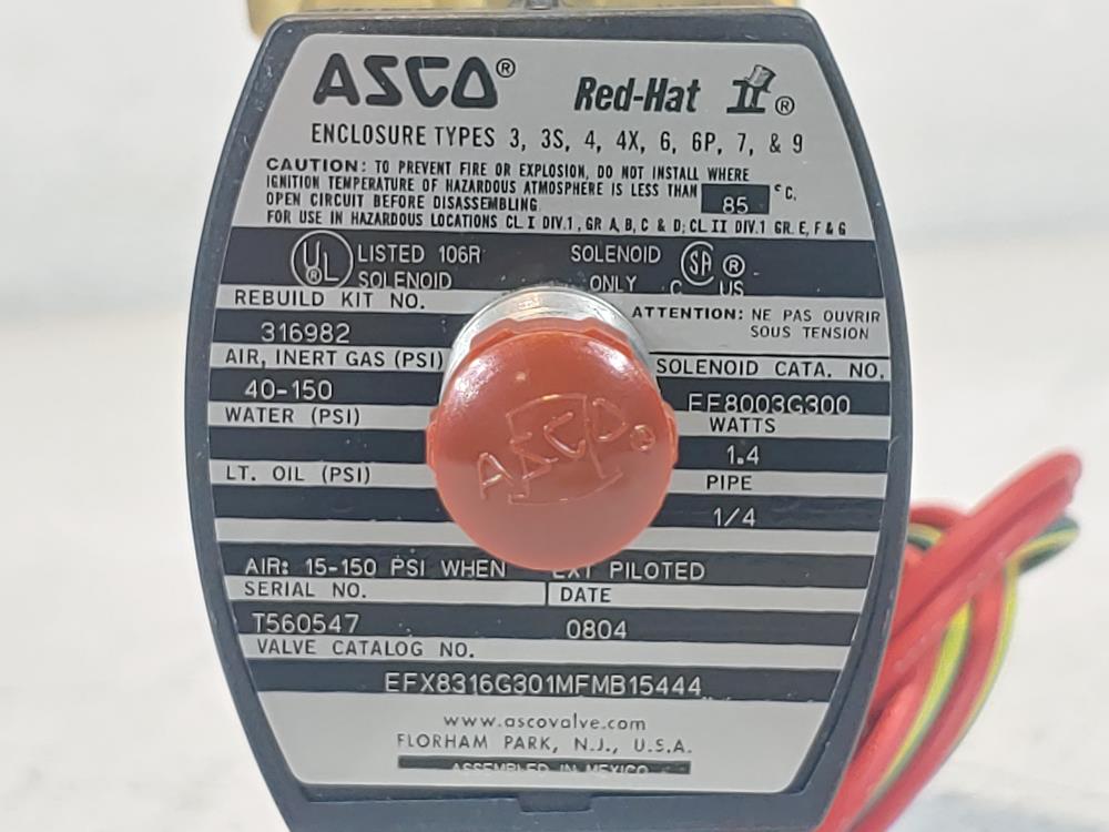 ASCO Red Hat II 1/4" NPT Solenoid Valve  EF8003G300/EFX8316G301MFMB15444