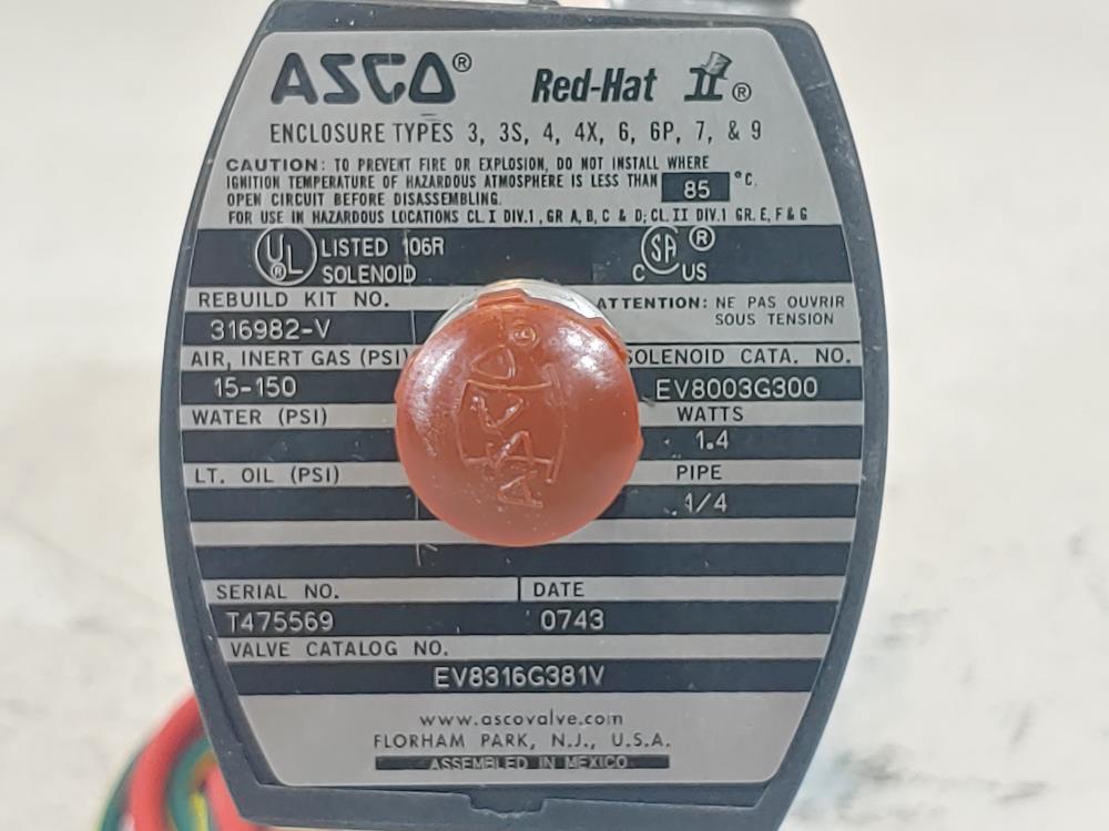 ASCO Red-Hat II 1/4" NPT 3-Way Stainless Solenoid Valve