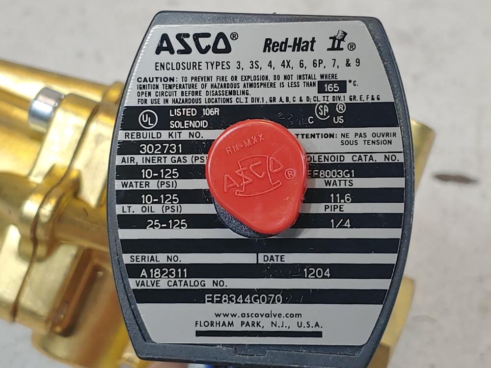 ASCO Red-Hat II 1/4" NPT 4-Way Brass Solenoid Valve EF8003G1/EF8344G070