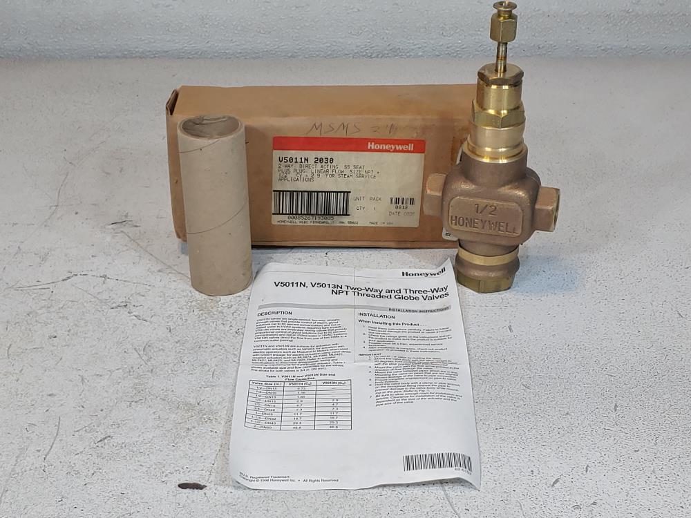 Honeywell V5011N 2030 1/2"  2-Way Direct Acting Linear Flow Valve 