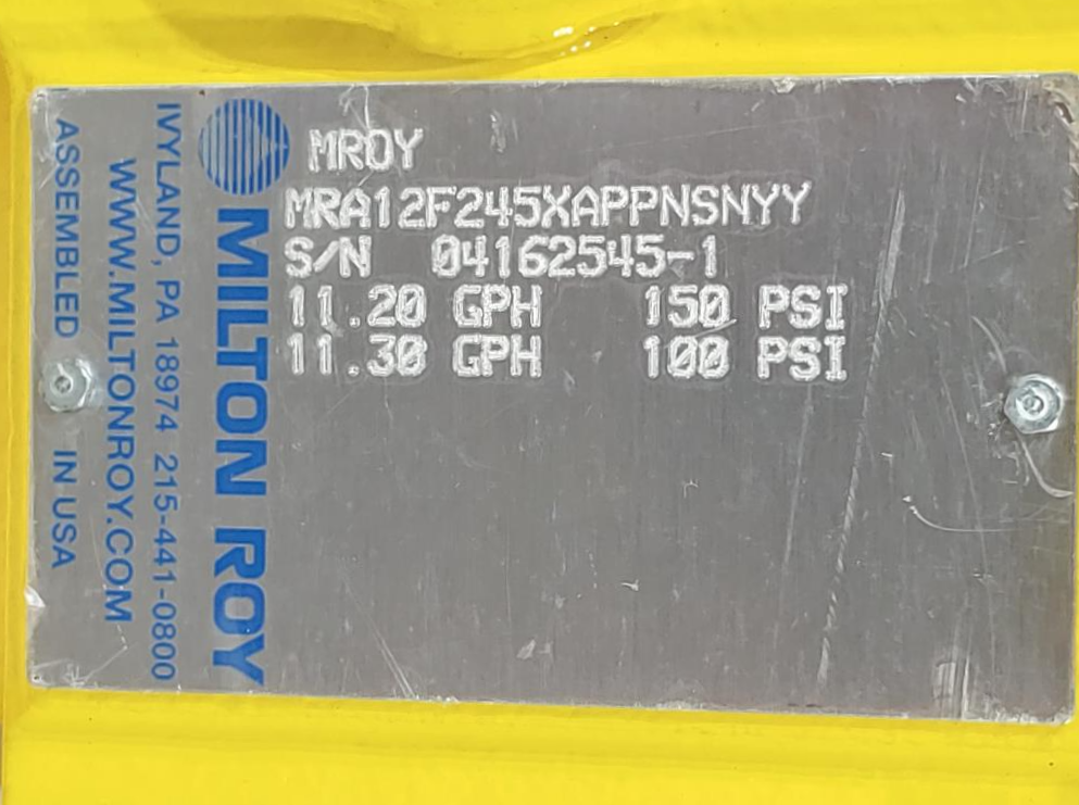 Milton Roy MROY Metering Pump MRA12F245XAPPNSNYY