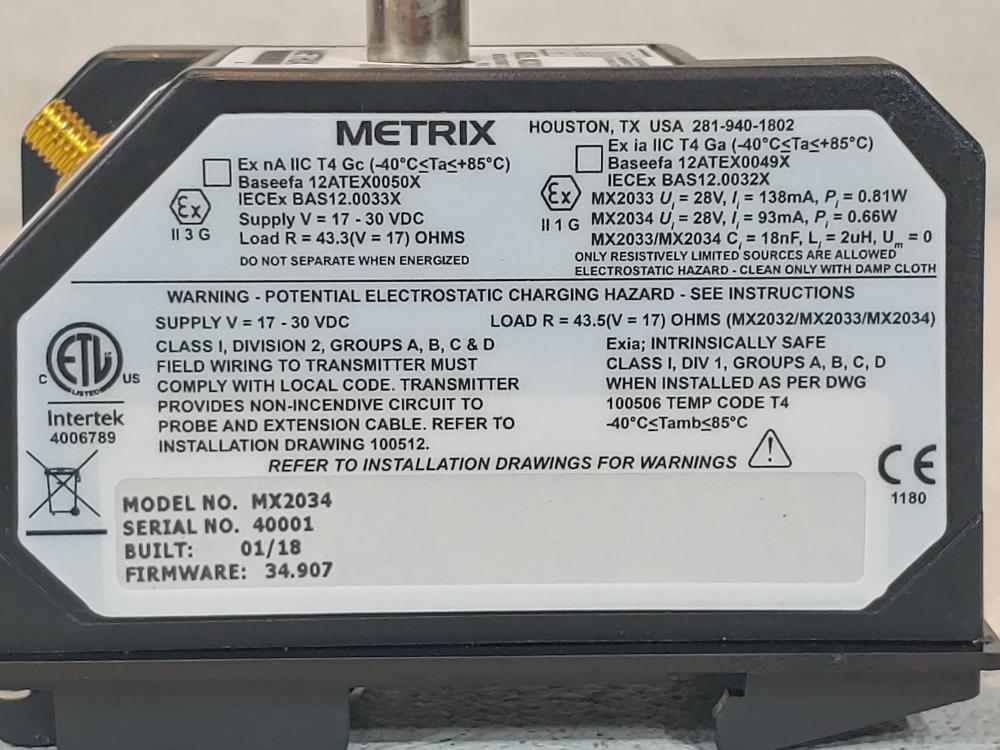 Metrix DPS 2-Wire Proximity Transmitter MX2034-01-08-05-05-01-003-00