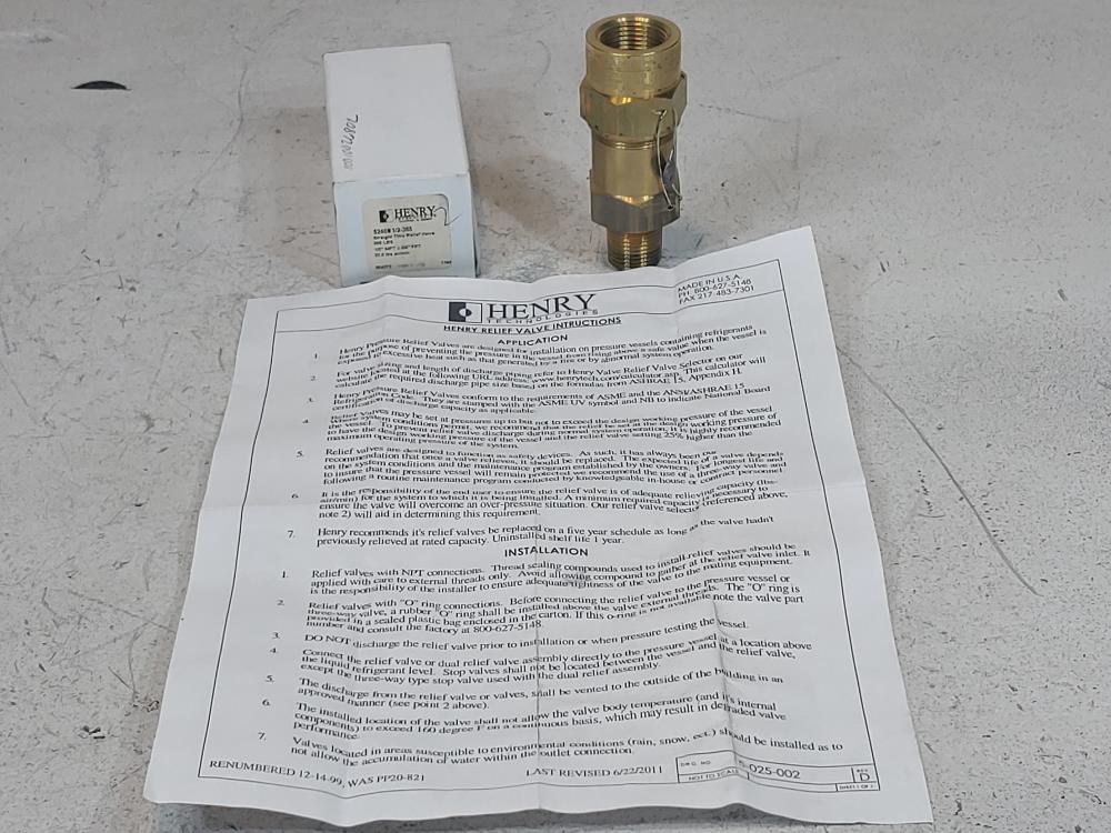 Henry 5240N 1/2-385 Straight Thru Relief Valve