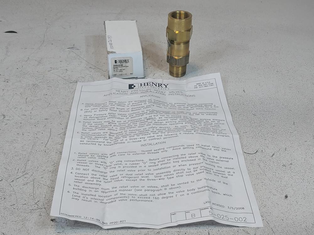 Henry 5242N 3/4 -200 Straight Thru Relief Valve