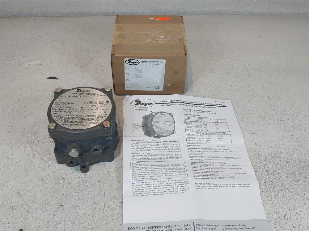 Dwyer Explosion Proof Differential Pressure Switch Catalog#: 1950-5-5F