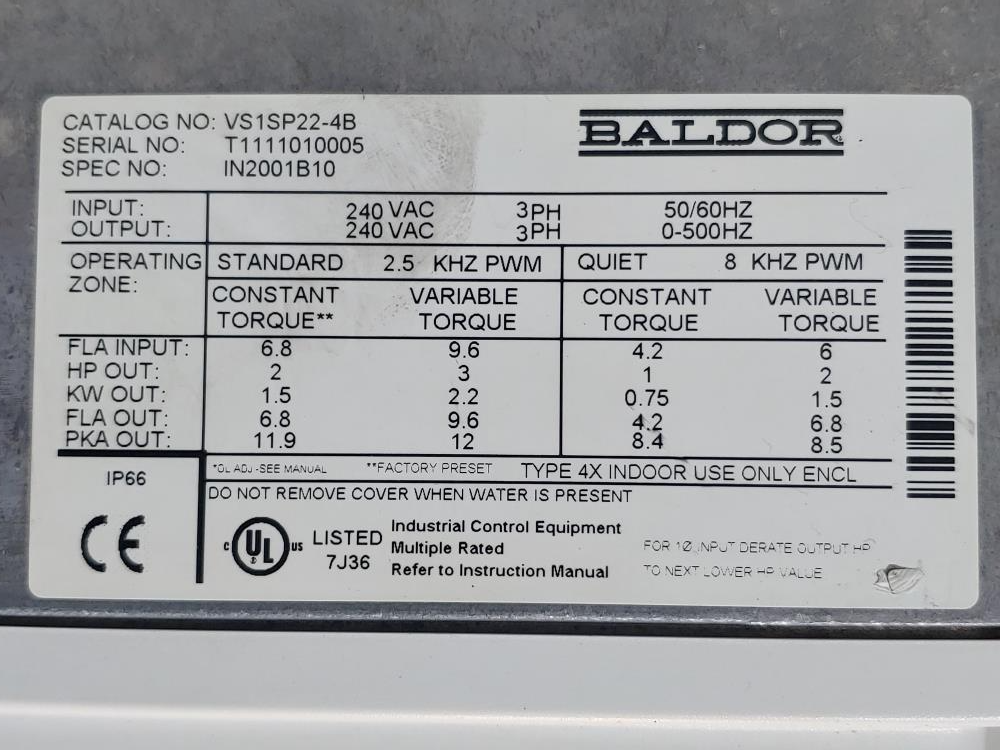 Baldor AC Drive H2 Inverter Technology VS1SP22-4B 