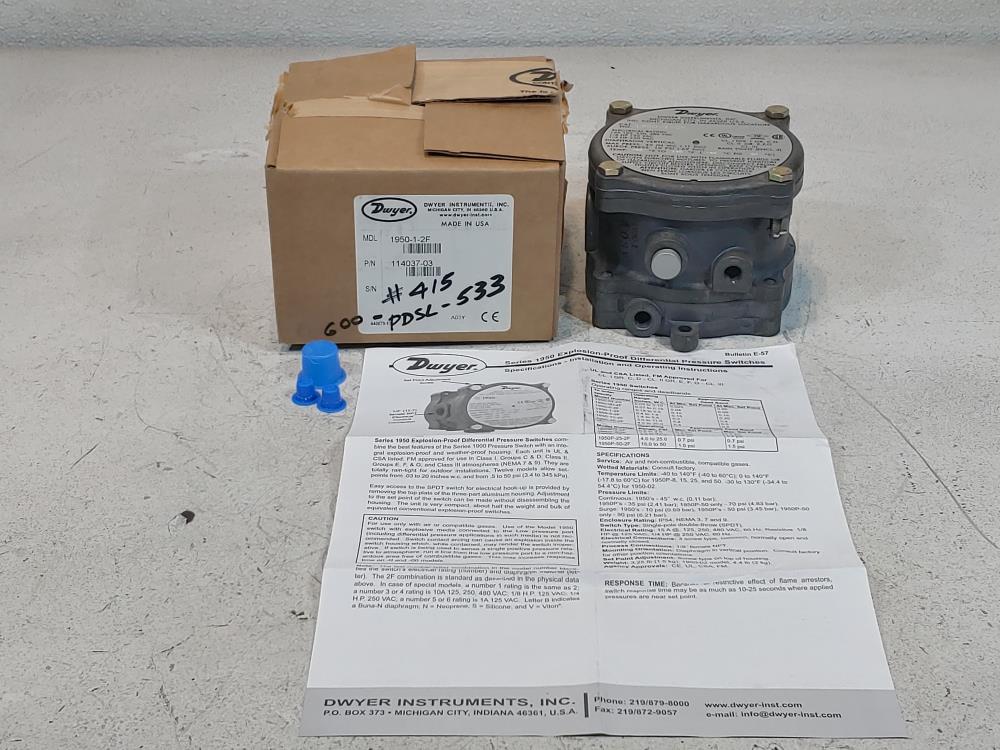 Dwyers Differential Pressure Switch 1950-1-2F