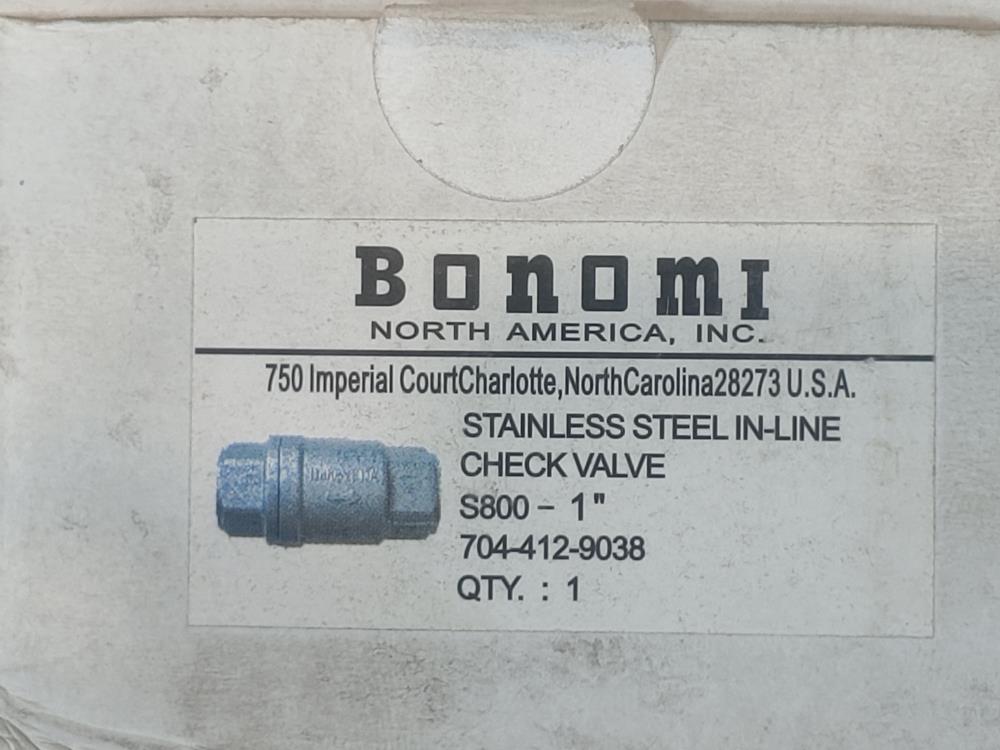 Bonomi 1" Stainless Steel In-Line Spring Check Valve 704-412-9038 