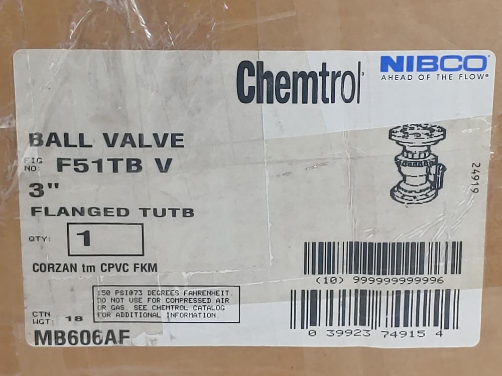Chemtrol 3" Tru Union, Corzan CPVC Ball Valve, Flanged FIG#: F51TB V