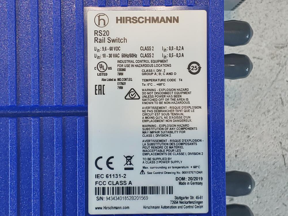 Hirschmann RS20-0800M4M4SDAP Ethernet Rail Switch 