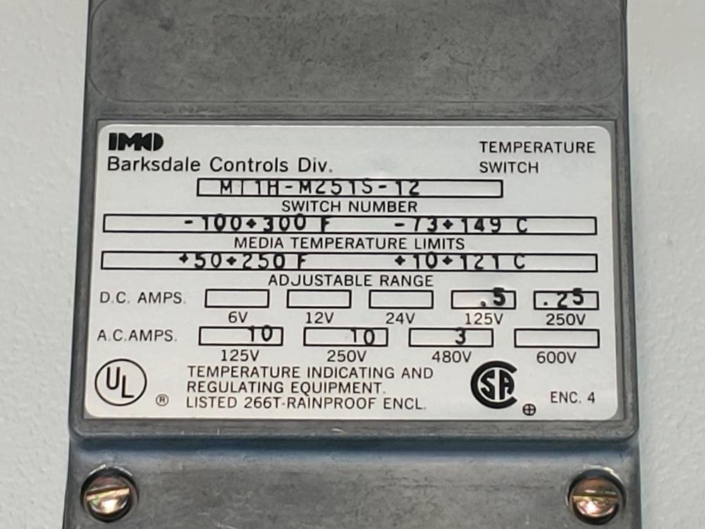 Barksdale MT1H-M251S-12 Temperature Switch