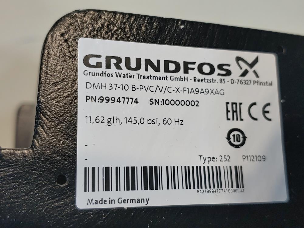 Grundfos DMH- 37-10 B-PVC/V/C-X-F1A9A9XAG Dosing Pump Part#: 99947774