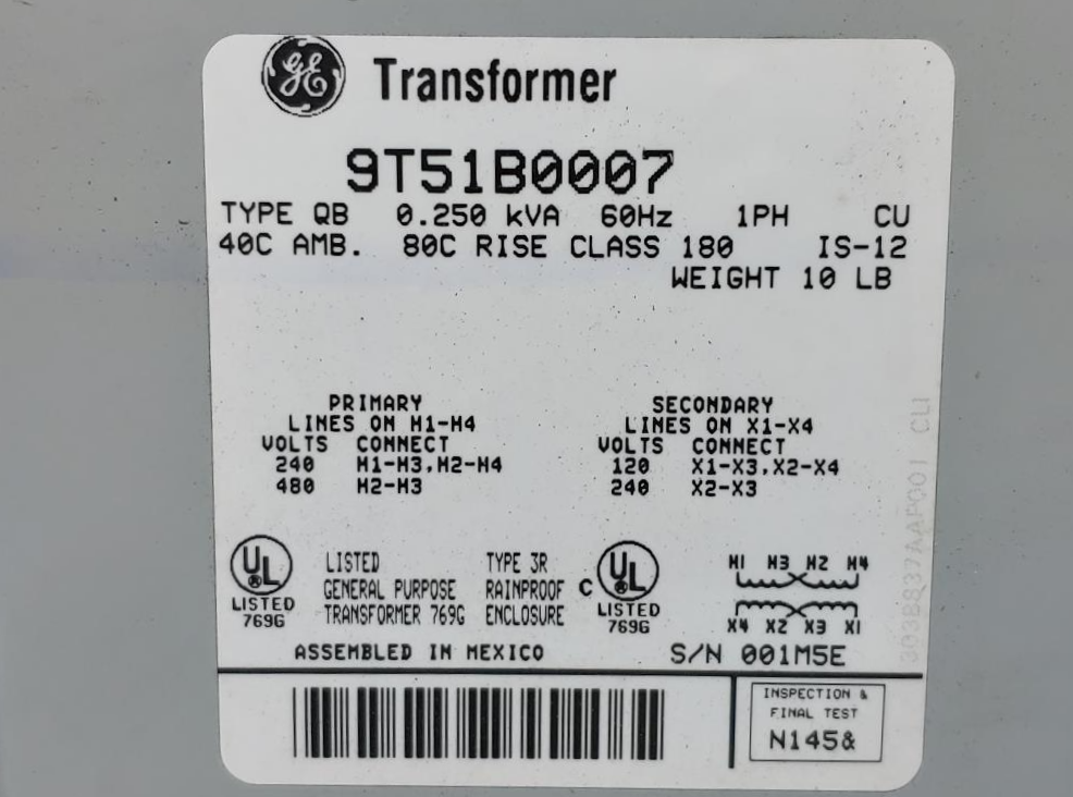 General Electric Transformers Type QB Series  9T51B0007
