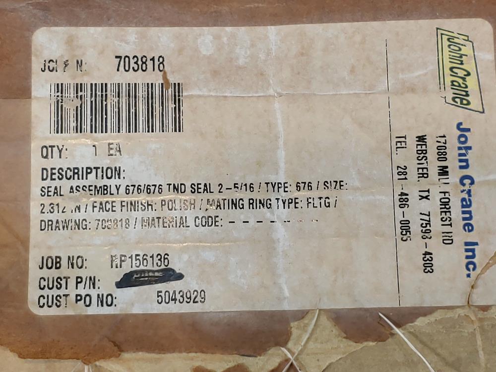 John Crane Goulds Pump Seal Assembly 676/676 TND Seal 2-5/16" 