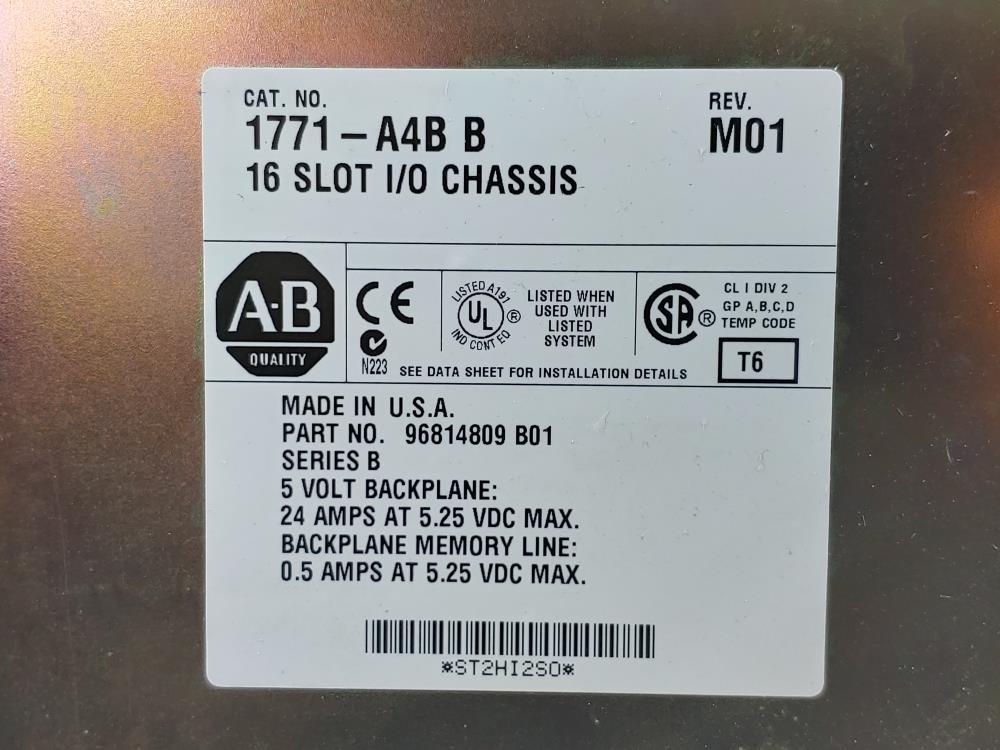 Allen Bradley 1771-A4B 16-Slot I/O Chassis Assembly