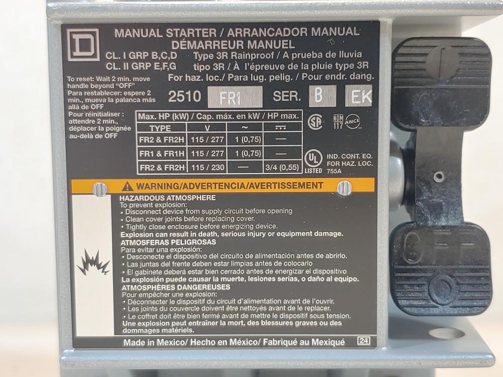 Square D FHP Manual Starter Arrancador Manual FHP 2510FR1