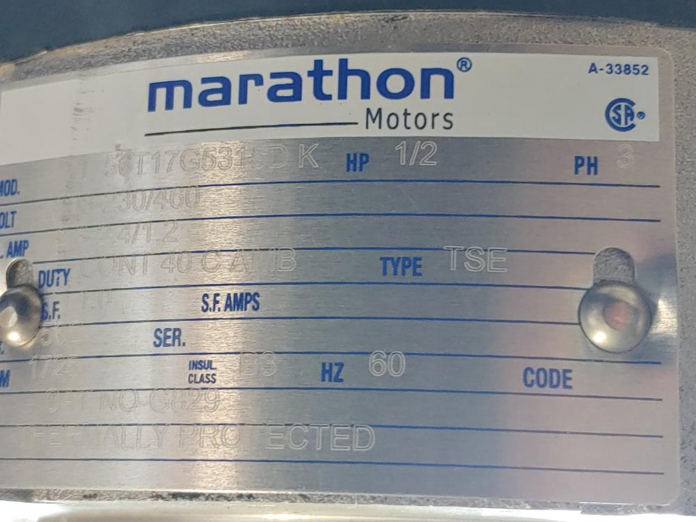 Marathon Electric Motor VL 56T17G5315D K HP 0.5 Volts 208-230/460