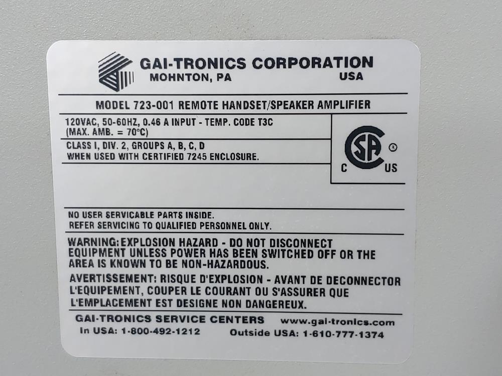 GAI-TRONICS 723-001 Series Page/Party System Amplifier