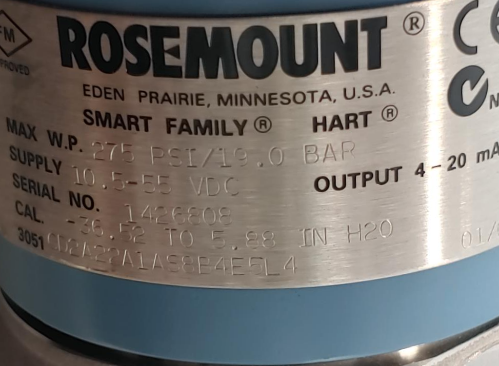 Rosemount 3051 Smart Family Pressure Transmitter 3051CD2A22A1AS5B4E5L4
