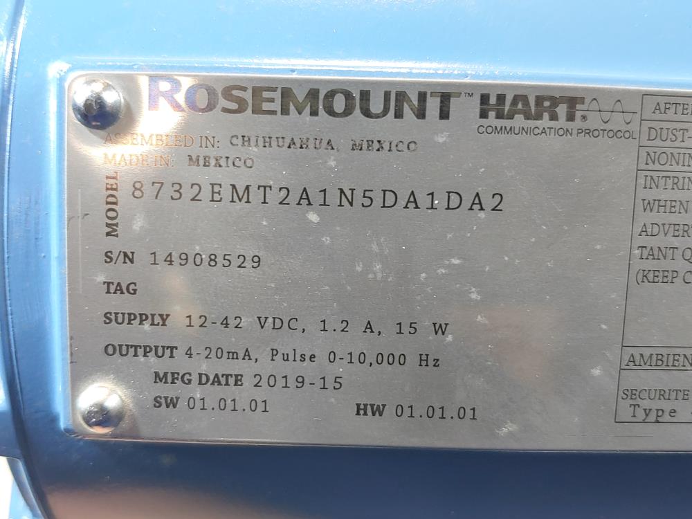 Rosemount 2" 150# Magnetic Flowtube 8705TSA020C1M0N5G1B3/8732EMT2A1N5DA1DA2