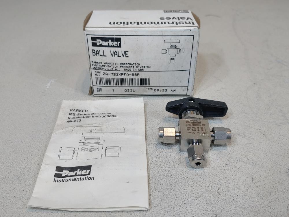 Parker 3-Way 1/8" Instrumentation Ball Valve 2A-MB2X-PFA-SSP