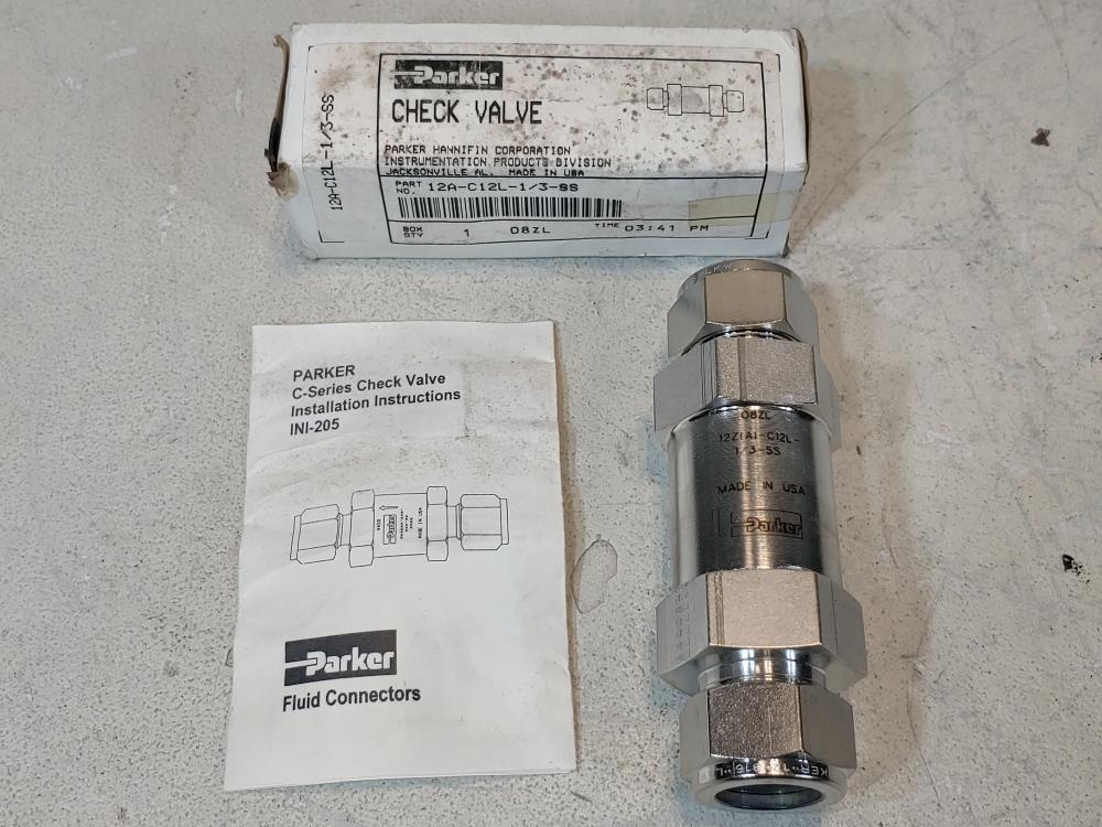 Parker 3/4" A-LOK C-Series Check Valve 12A-C12L-1/3-SS 