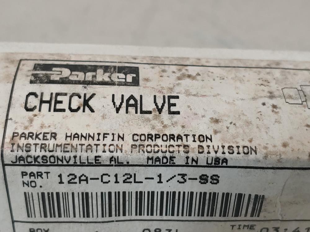 Parker 3/4" A-LOK C-Series Check Valve 12A-C12L-1/3-SS 
