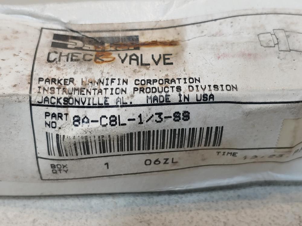 Parker 1/2" A-Lok C-Series Check Valve 8A-C8L-1/3-SS 